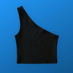 Black asymmetric crop top